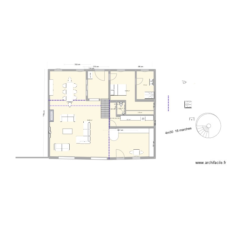 rdc jf2+ANNIE plus grand. Plan de 6 pièces et 131 m2