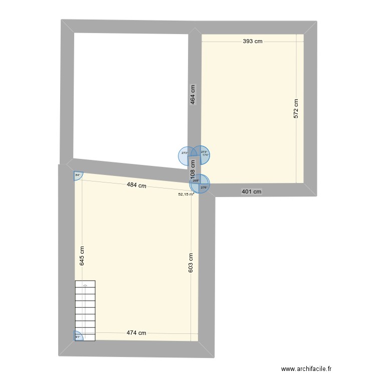 marc. Plan de 1 pièce et 52 m2