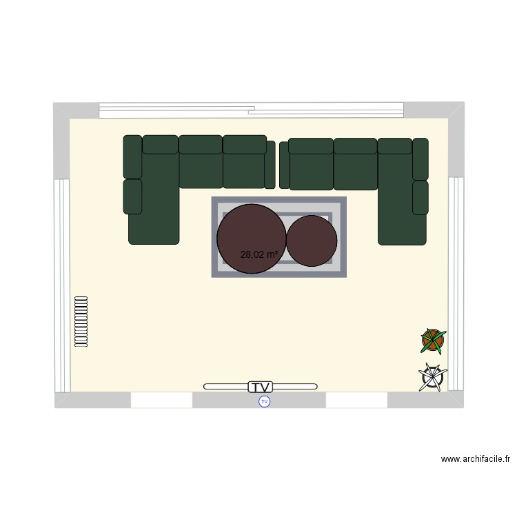 extension. Plan de 1 pièce et 28 m2