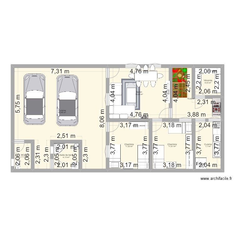 ETHIO. Plan de 9 pièces et 122 m2