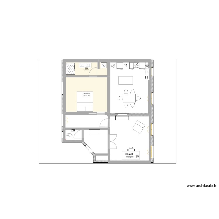 dessin Capu. Plan de 2 pièces et 19 m2