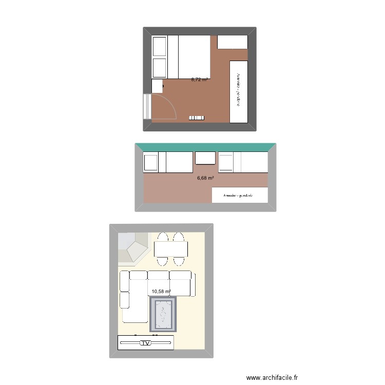 Appartement . Plan de 3 pièces et 26 m2