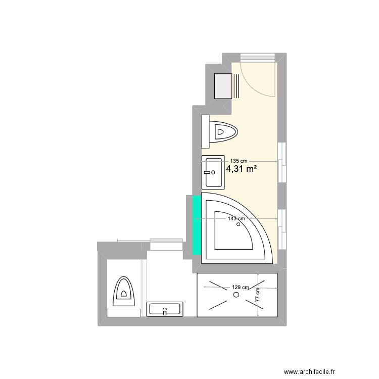 plan 4  SDB 17 ben yehuda . Plan de 1 pièce et 4 m2