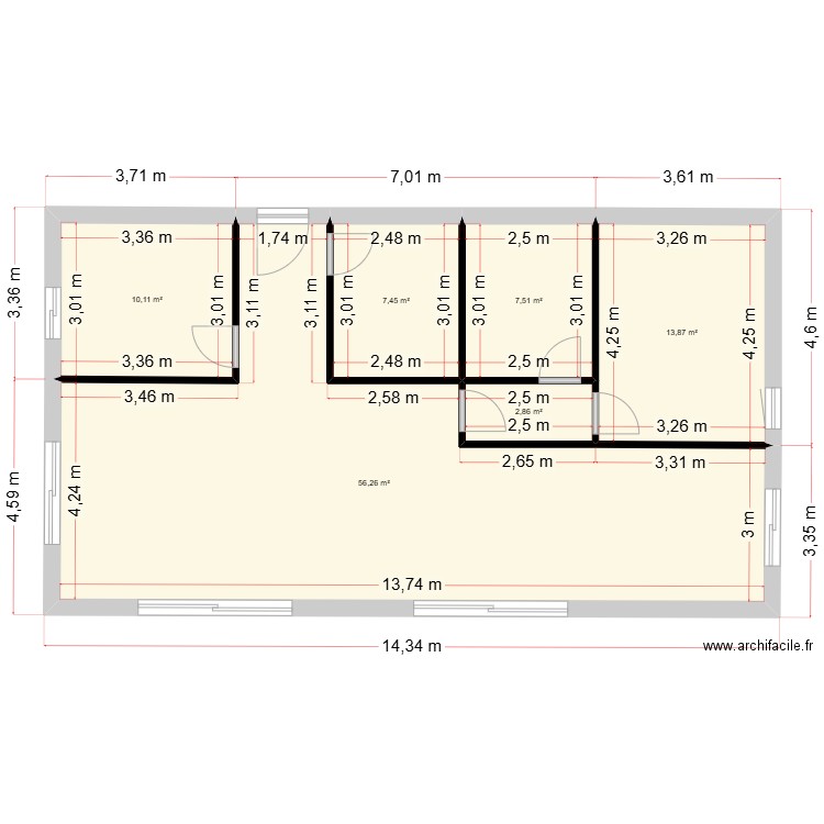 glv. Plan de 6 pièces et 98 m2