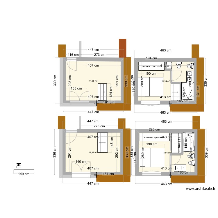 BSC atelier projet V2. Plan de 4 pièces et 48 m2