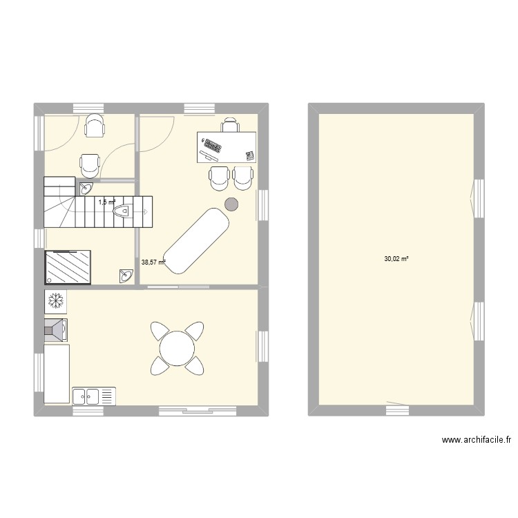 Cab .2.1. Plan de 3 pièces et 70 m2