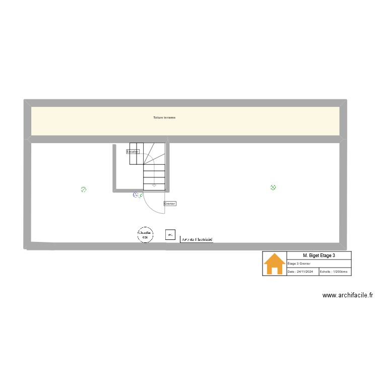 M. Biget Etage 3. Plan de 1 pièce et 13 m2