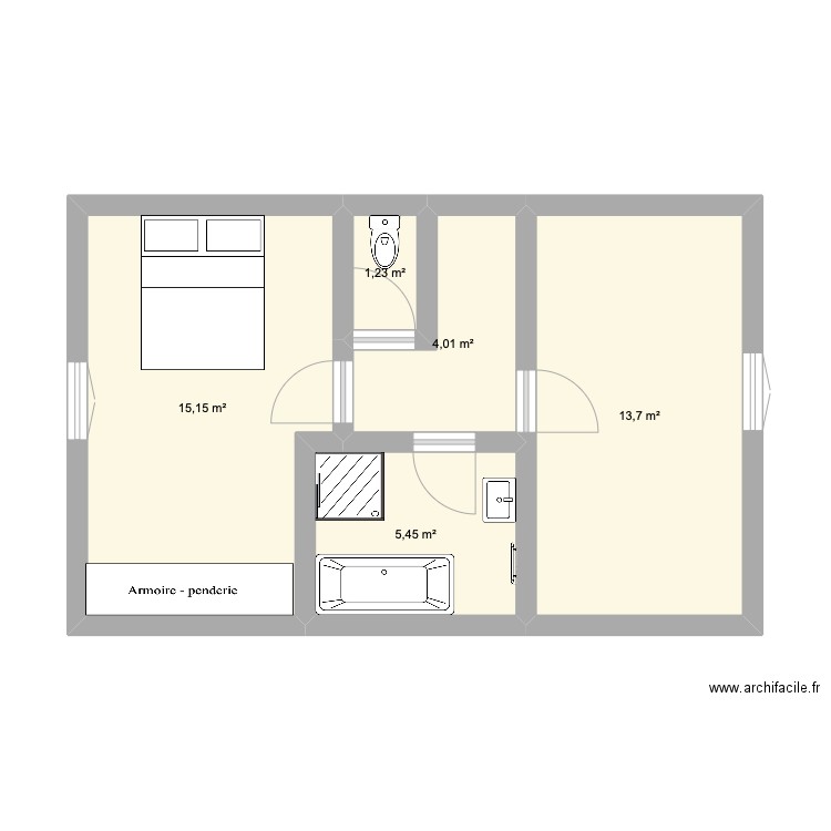 Etage Choisy. Plan de 5 pièces et 40 m2