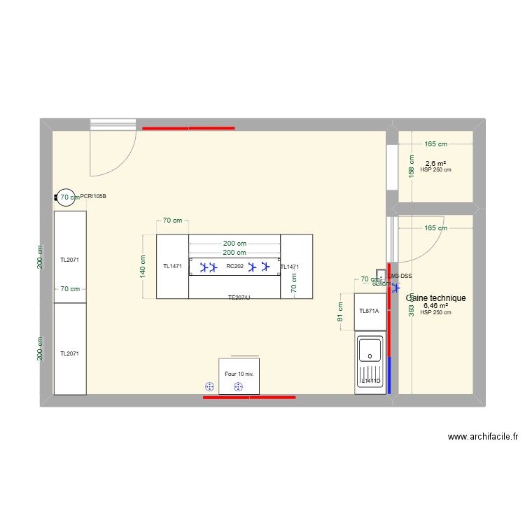 RAAL ETAGE +1 droite - calepinage inox. Plan de 3 pièces et 51 m2