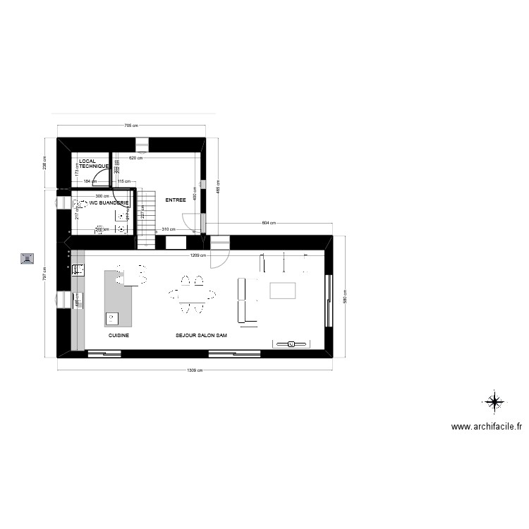 BERGERIE PLAN RDC CUISINE. Plan de 3 pièces et 82 m2