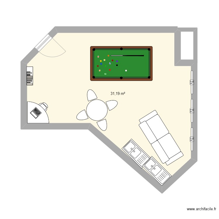 Salle École sur Mer. Plan de 1 pièce et 31 m2