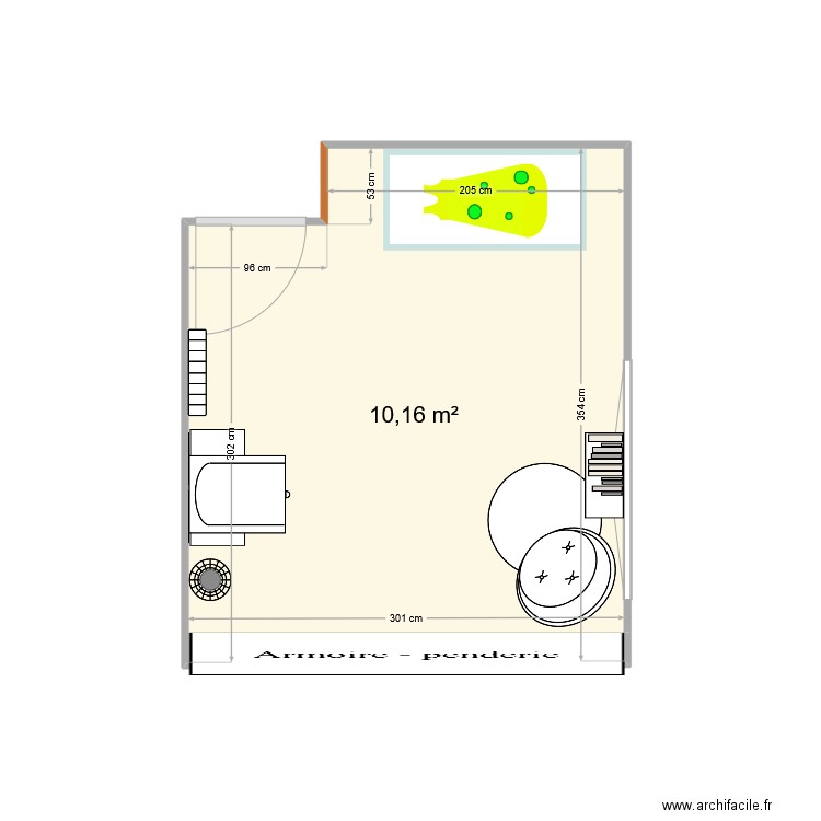 Chambre bébé. Plan de 1 pièce et 10 m2