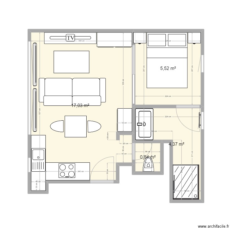 hymans. Plan de 4 pièces et 28 m2