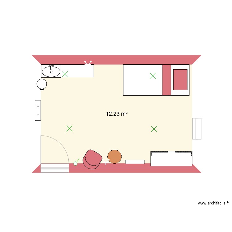 bka. Plan de 1 pièce et 12 m2