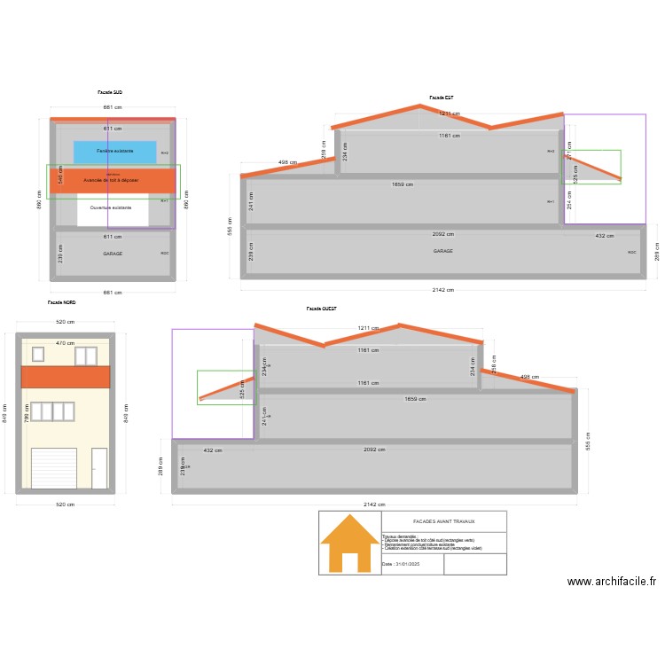 DP11- Facades avant travaux . Plan de 9 pièces et 320 m2