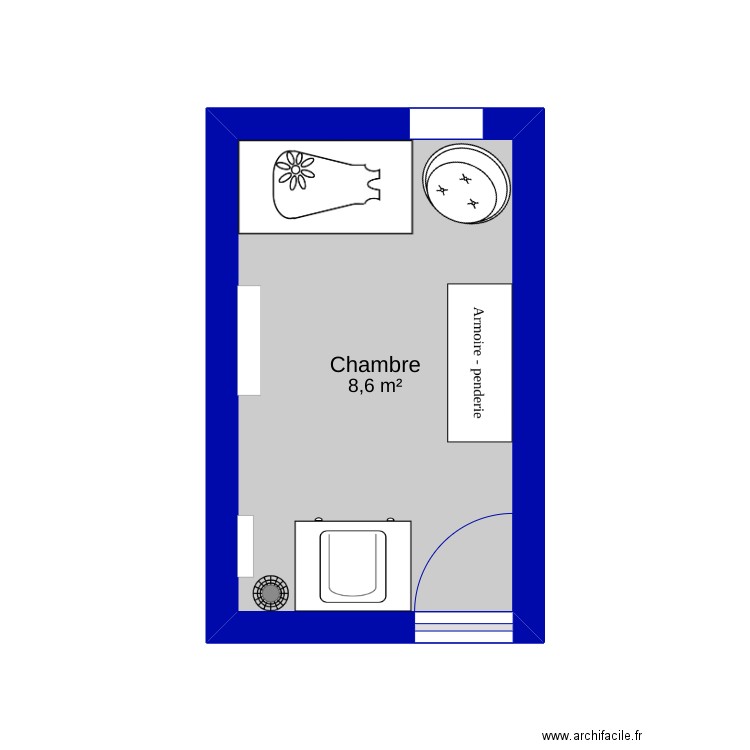 Chambre. Plan de 1 pièce et 9 m2