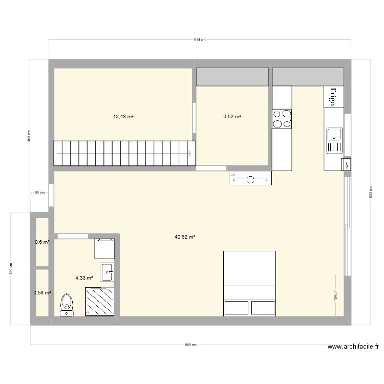 Garage Bièvres plan 2. Plan de 6 pièces et 65 m2