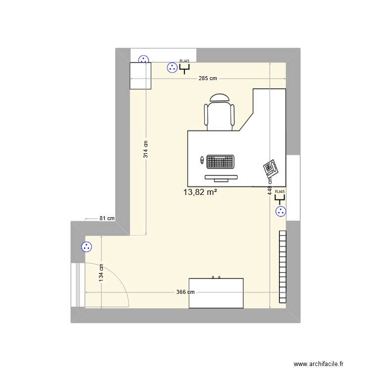 Bureau 104. Plan de 1 pièce et 14 m2