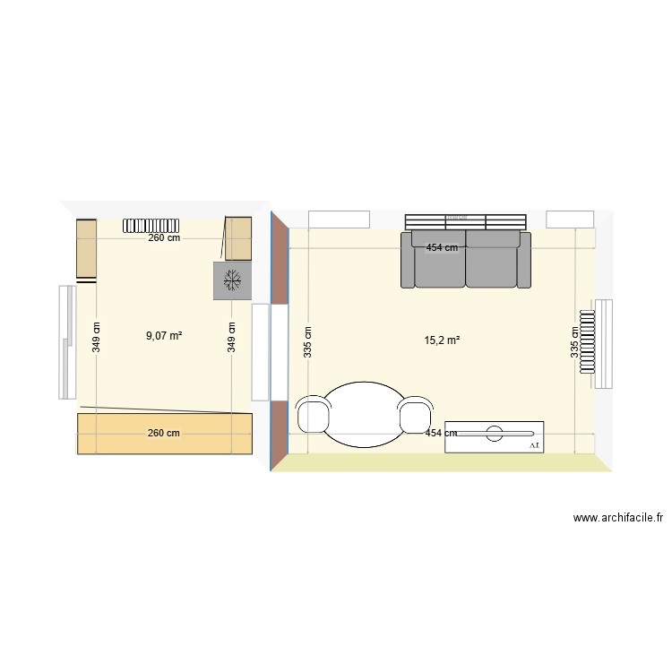 maison. Plan de 2 pièces et 24 m2