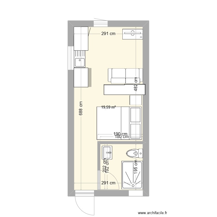 PAS TOP. Plan de 1 pièce et 20 m2