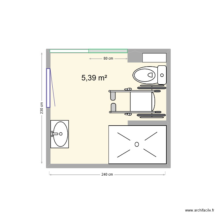 Salle de douche parentale v2. Plan de 1 pièce et 5 m2