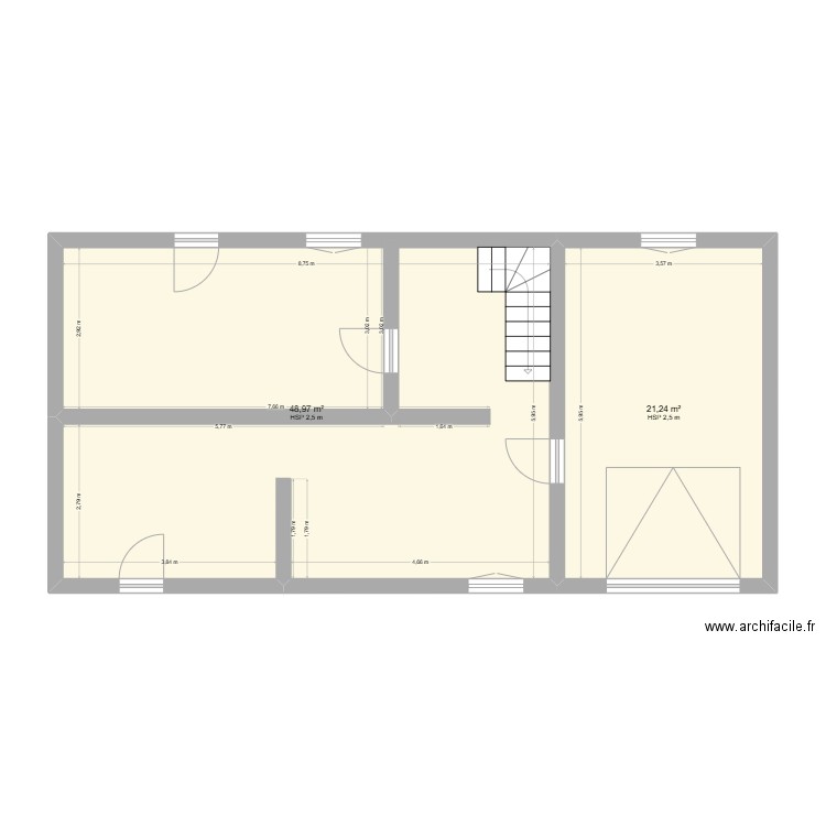 montigny. Plan de 2 pièces et 70 m2