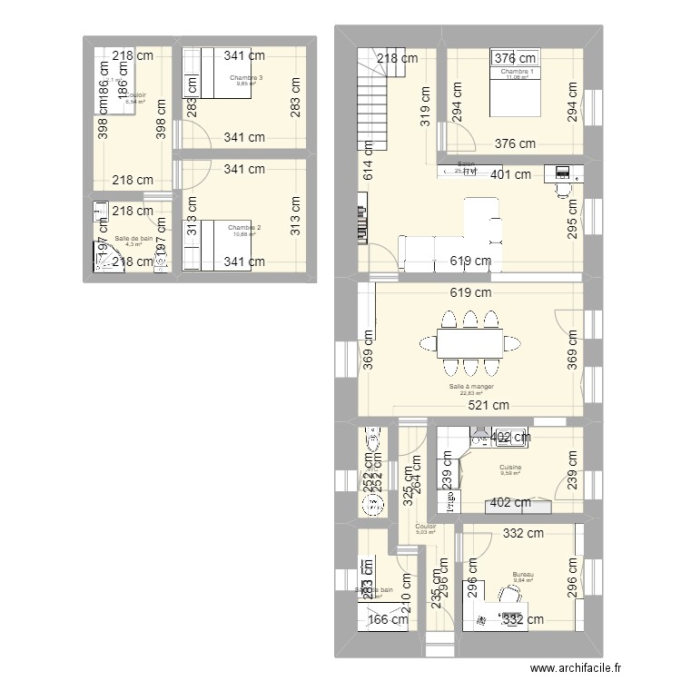 HG news. Plan de 13 pièces et 125 m2