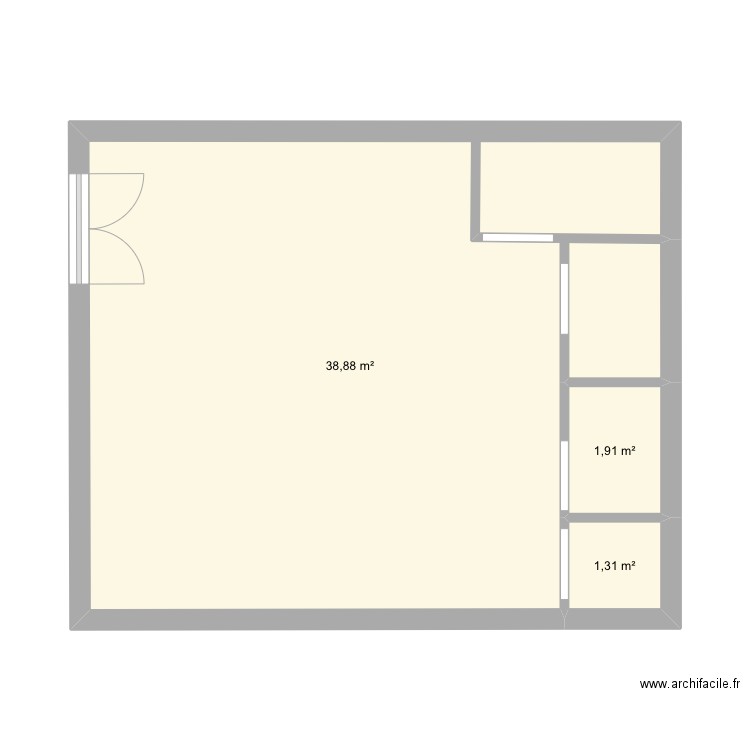 Lignieres . Plan de 3 pièces et 42 m2