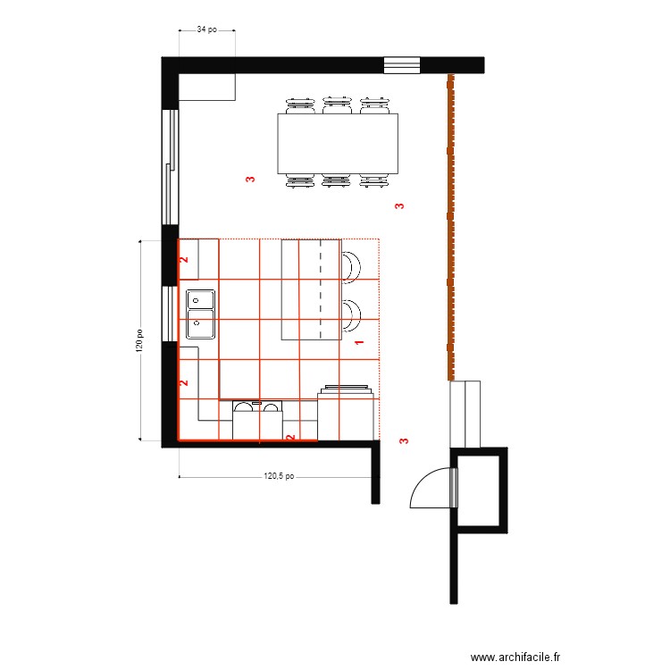 Jackie Plan de pose. Plan de 1 pièce et 1 m2