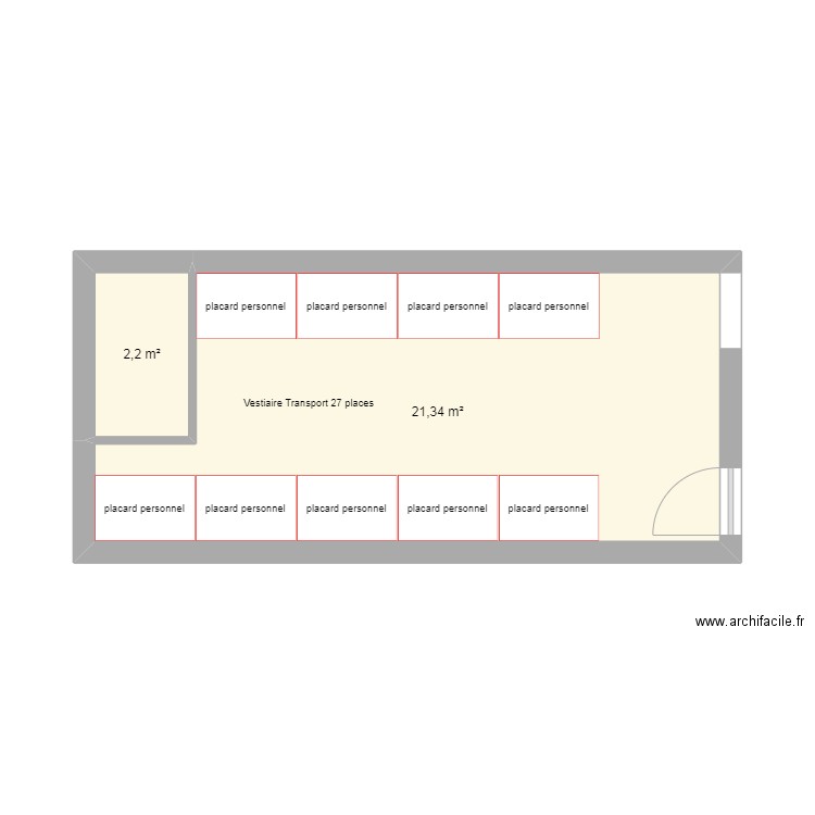 vestiaire transport 27 places. Plan de 2 pièces et 24 m2