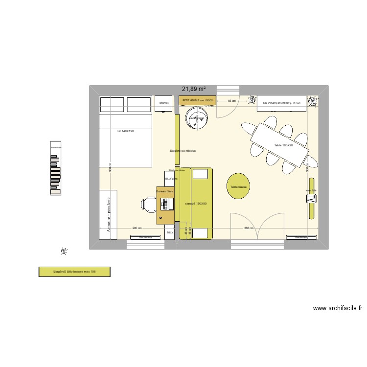 SALON ALCOVE AV ASSAS V2. Plan de 1 pièce et 22 m2