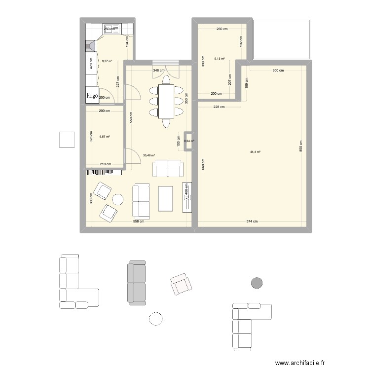 trois arbres 26. Plan de 6 pièces et 105 m2