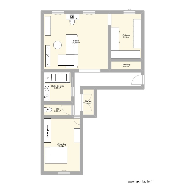 appart le havre. Plan de 7 pièces et 58 m2