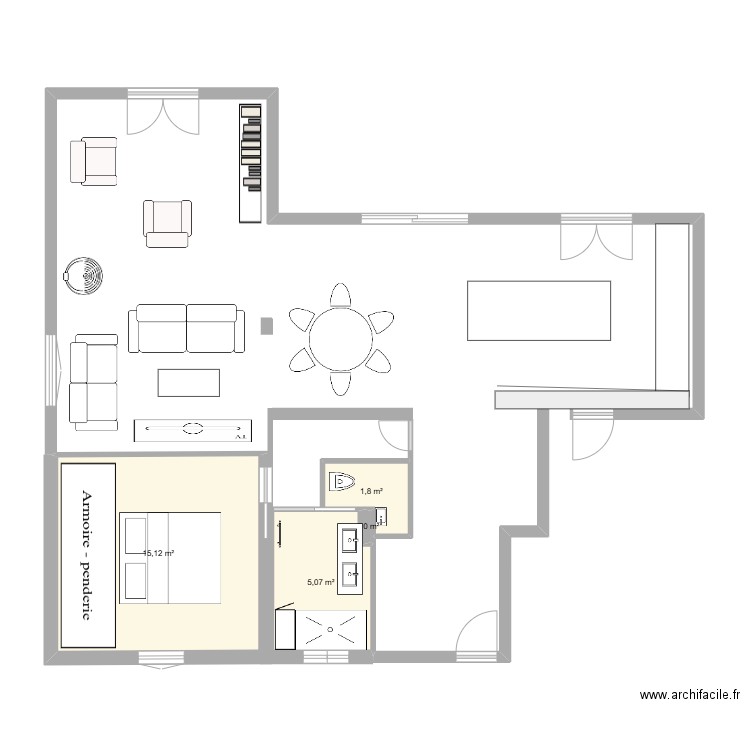 Salle d'eau rez-de-chaussée. Plan de 4 pièces et 22 m2