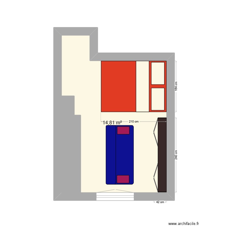 Chambre d'amis. Plan de 1 pièce et 15 m2