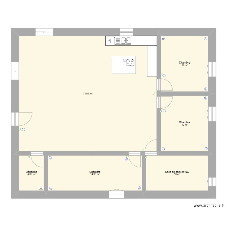 plein pied 3 chambres. Plan de 6 pièces et 125 m2