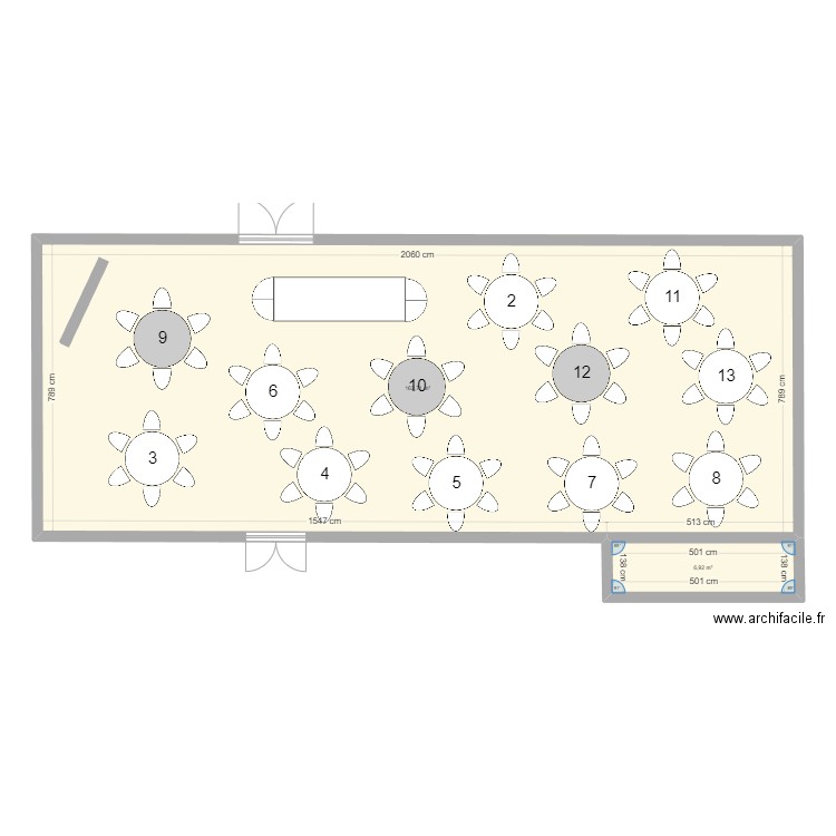 salle mariage. Plan de 2 pièces et 170 m2