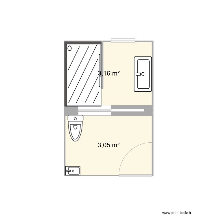 salle de bain BAS . Plan de 2 pièces et 6 m2