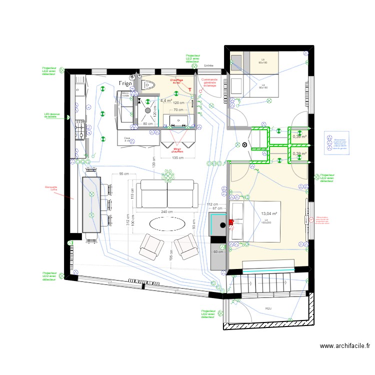 Sibony - Hennequeville RDC proposition 11 Elec. Plan de 4 pièces et 18 m2