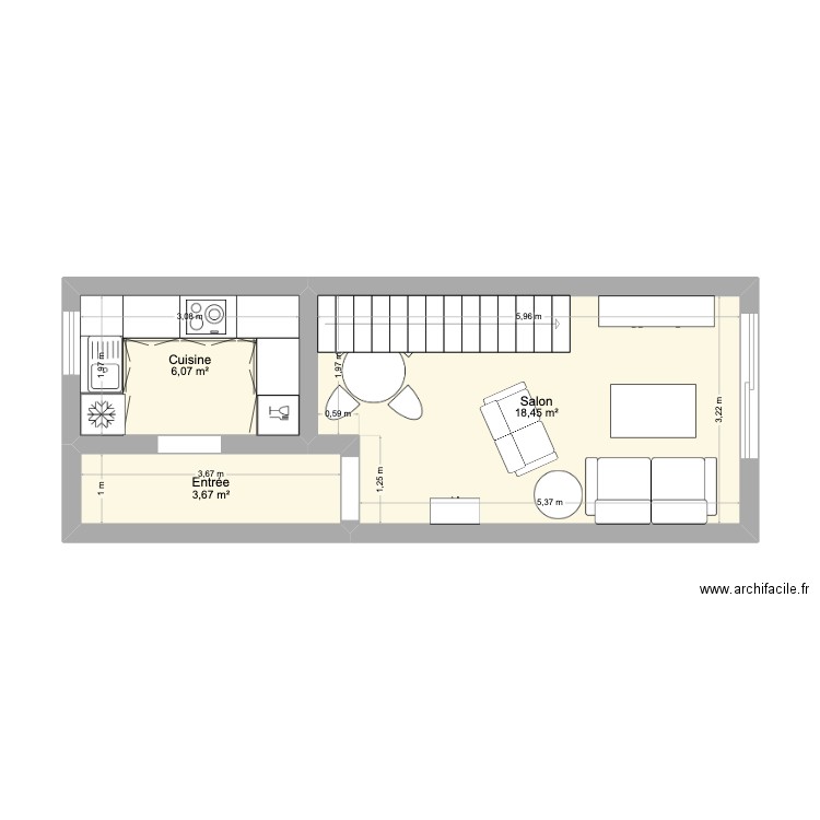 RDC Armoise. Plan de 3 pièces et 28 m2