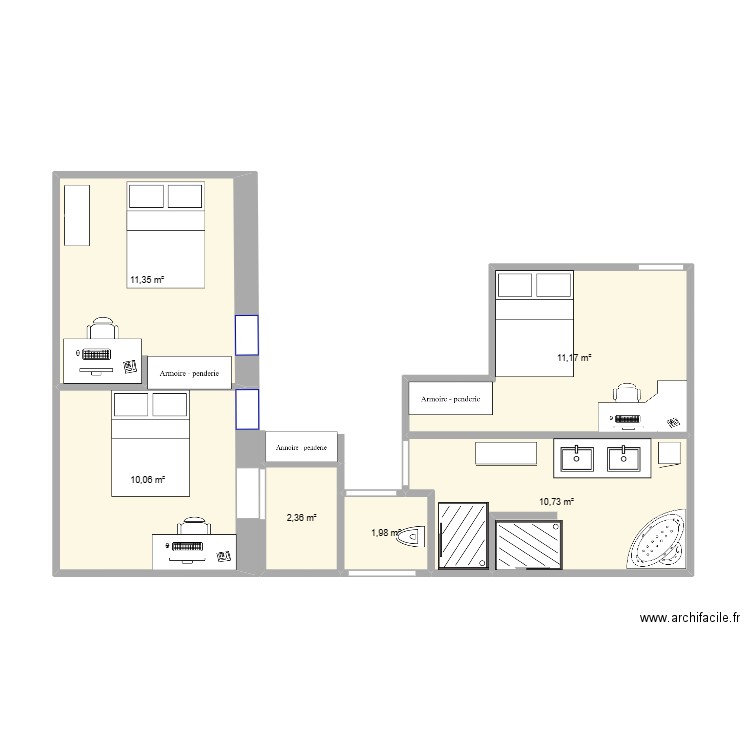 plan apres renovation. Plan de 6 pièces et 48 m2