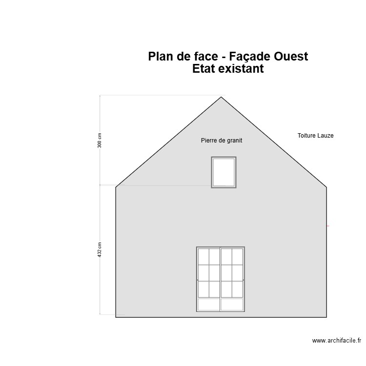 Plan existant face ouest . Plan de 0 pièce et 0 m2