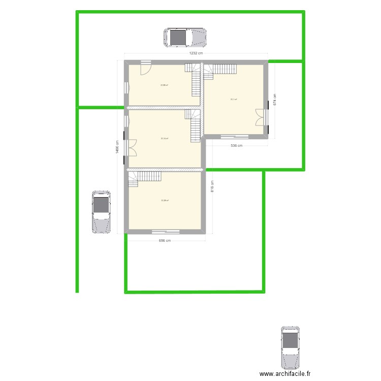 RDC modifié 139 m² emprise au sol. Plan de 4 pièces et 115 m2