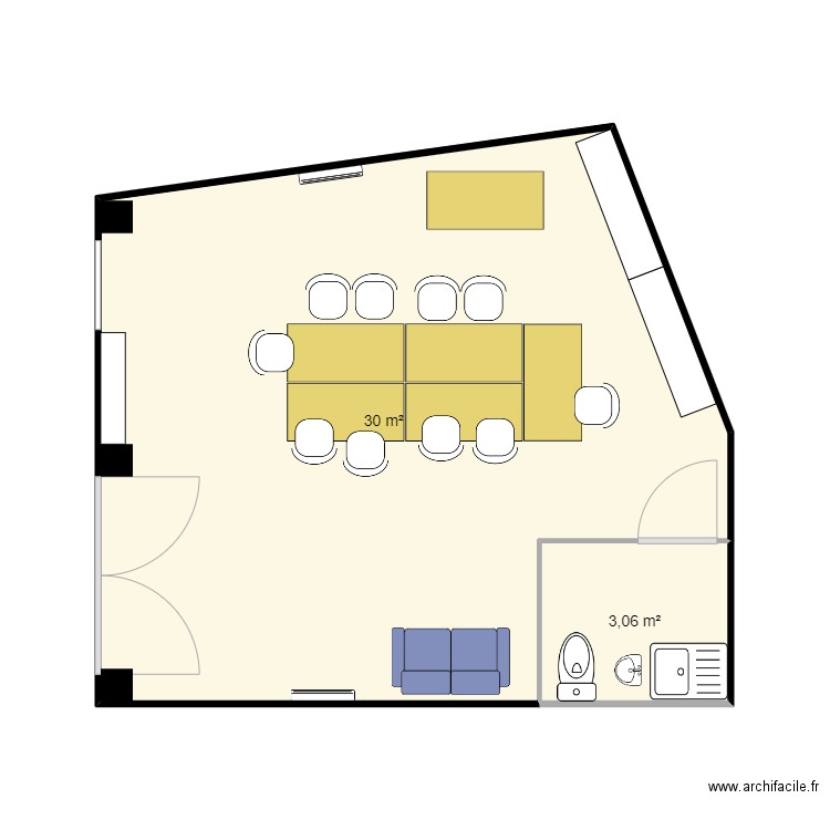 Carmel Hit. Plan de 2 pièces et 33 m2