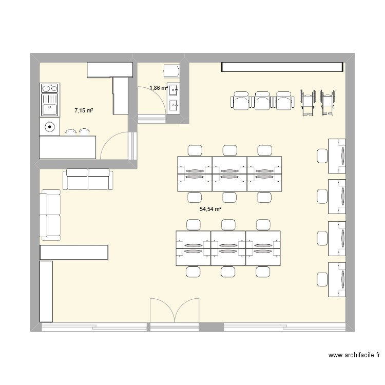 engagement . Plan de 3 pièces et 64 m2