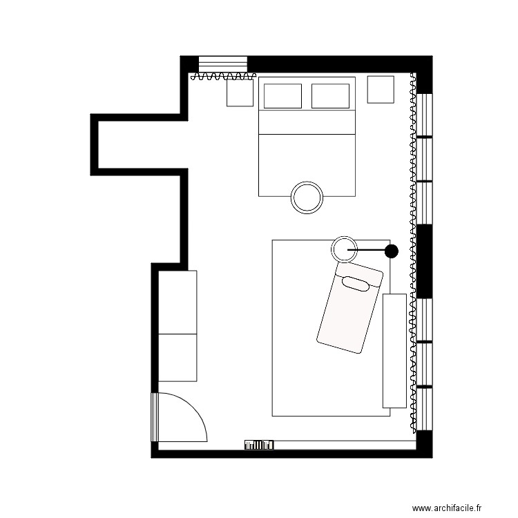 julie Hamel chambre. Plan de 1 pièce et 23 m2