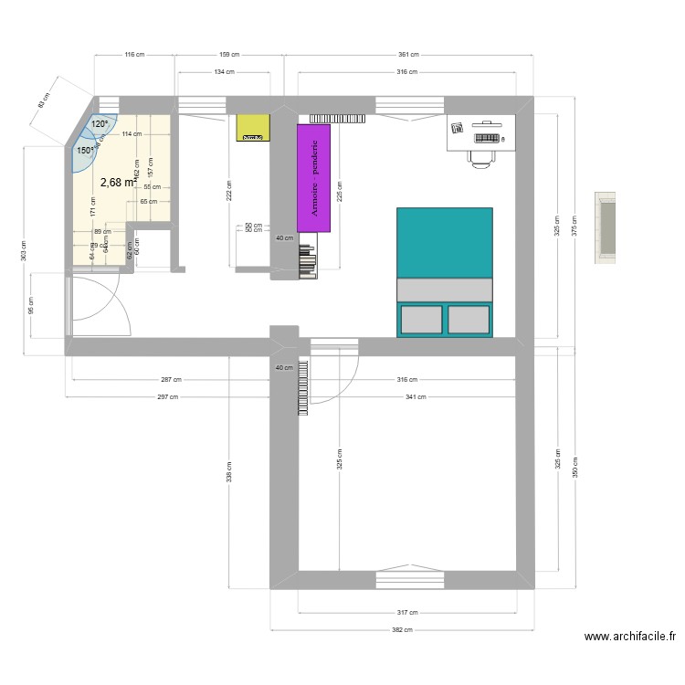 Projet Appart 2. Plan de 1 pièce et 3 m2