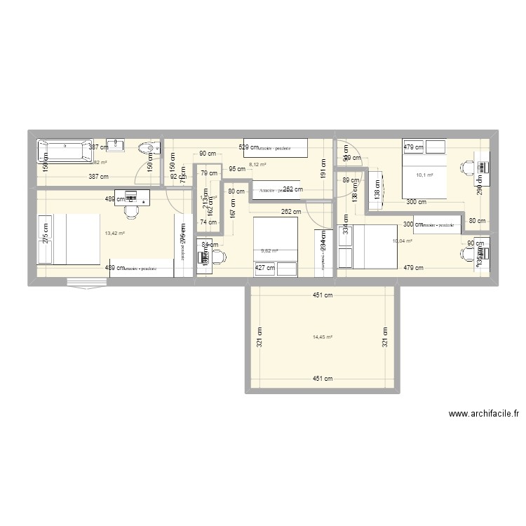extension. Plan de 8 pièces et 73 m2