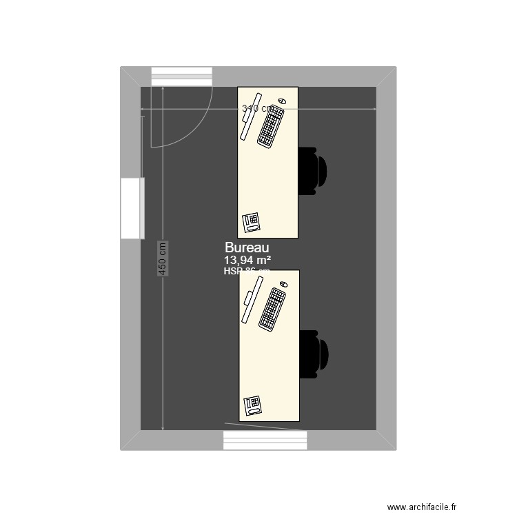 ECLAIRAGE BUREAU. Plan de 1 pièce et 14 m2