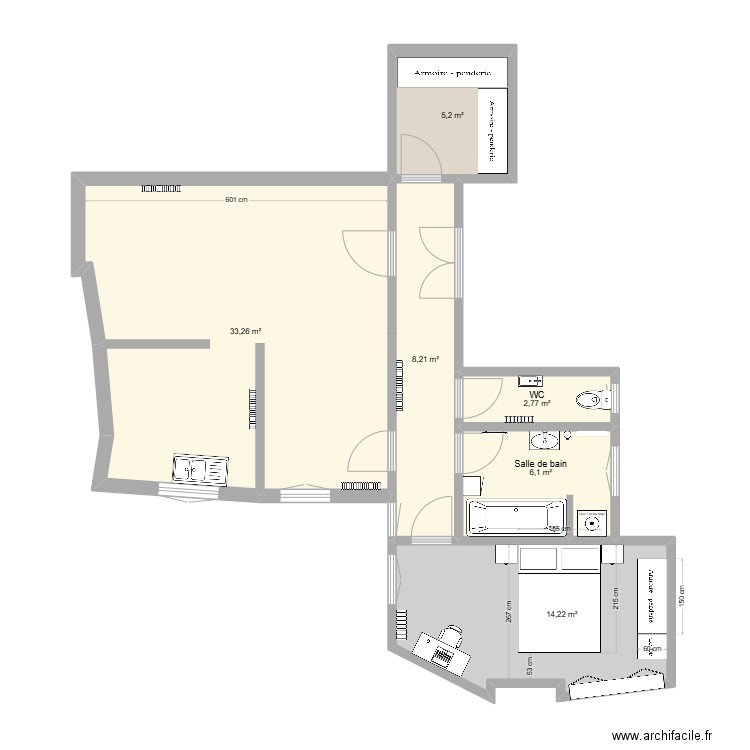 Littré. Plan de 6 pièces et 70 m2